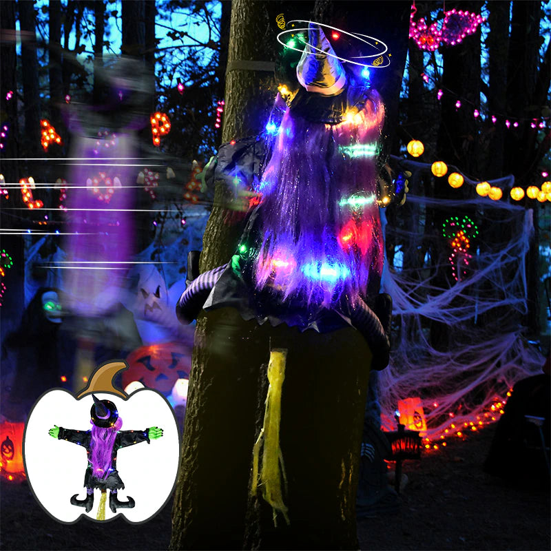 LED Lights Tree Crashing Witch Decoration