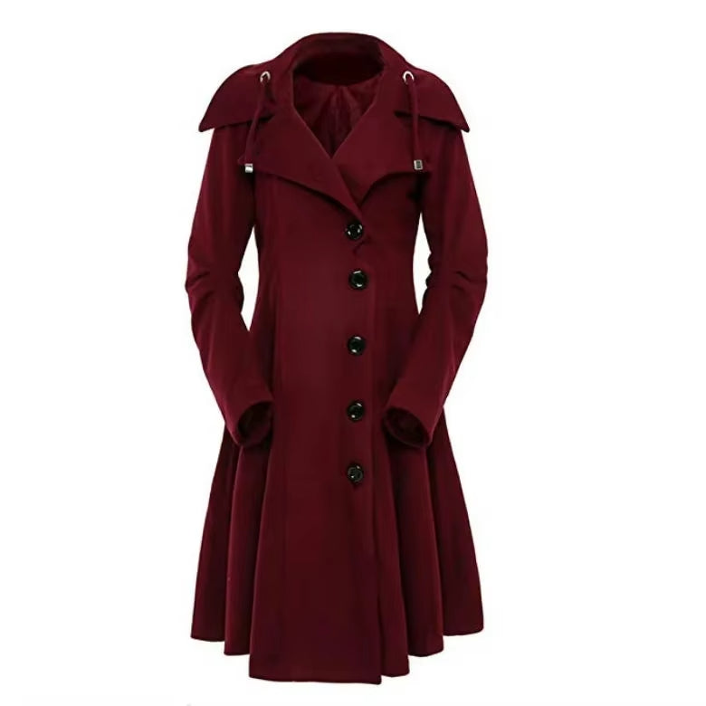 Gothic Wine Red Long Medieval Style Trench Coat
