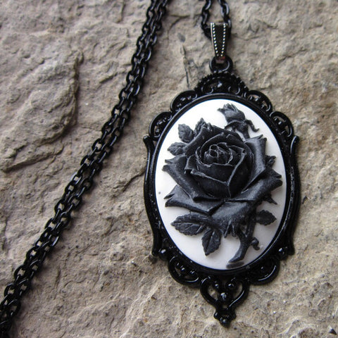 Black Rose Cameo Necklace