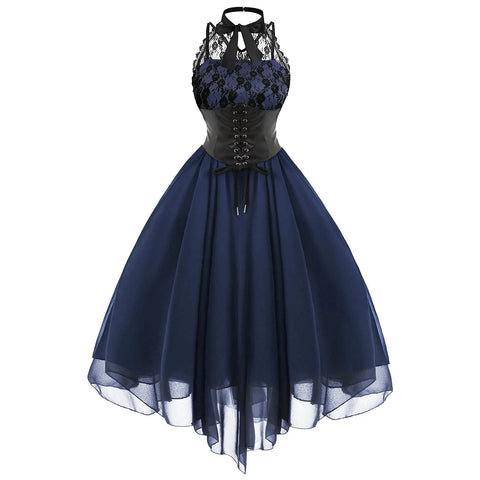 Gothic Cross Back Lace Panel Corset Dress