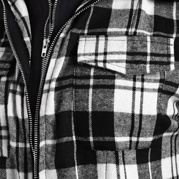 Plaid Zip Up Hooded Long Sleeve Shirt