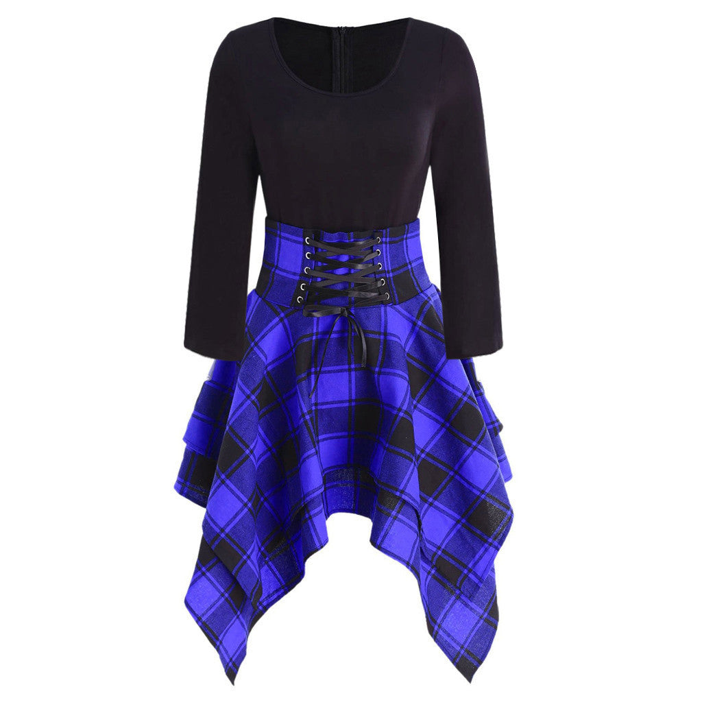 Gothic Vintage Style Mini Plaid Dress