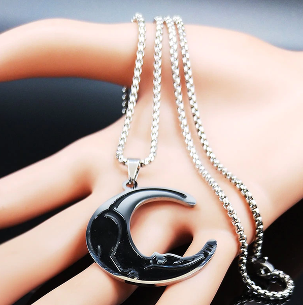 Stainless Steel Moon Cat  Necklace