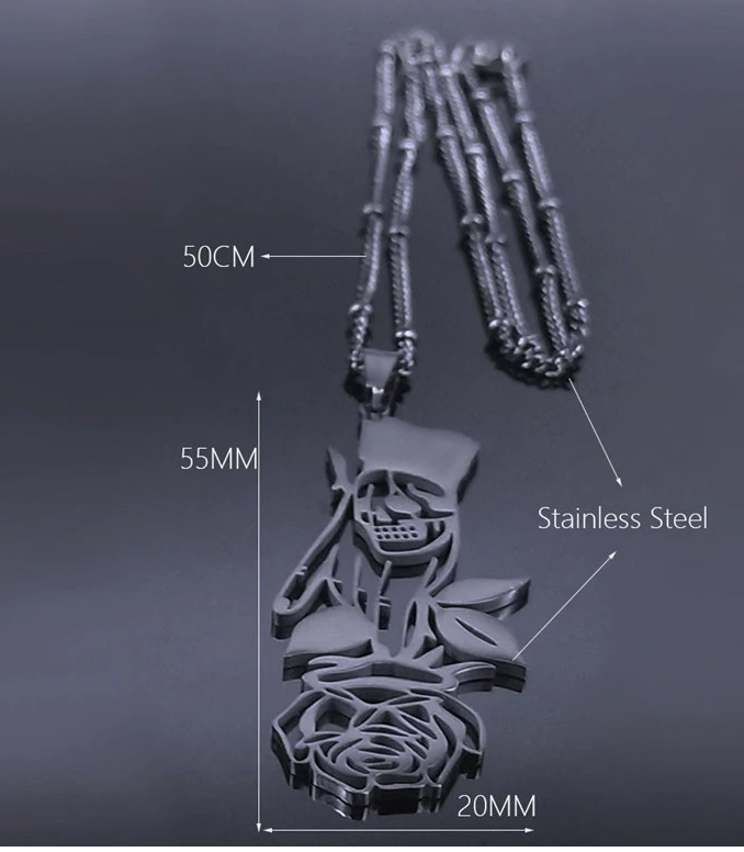 Skull Rose  Stainless Steel Necklace
