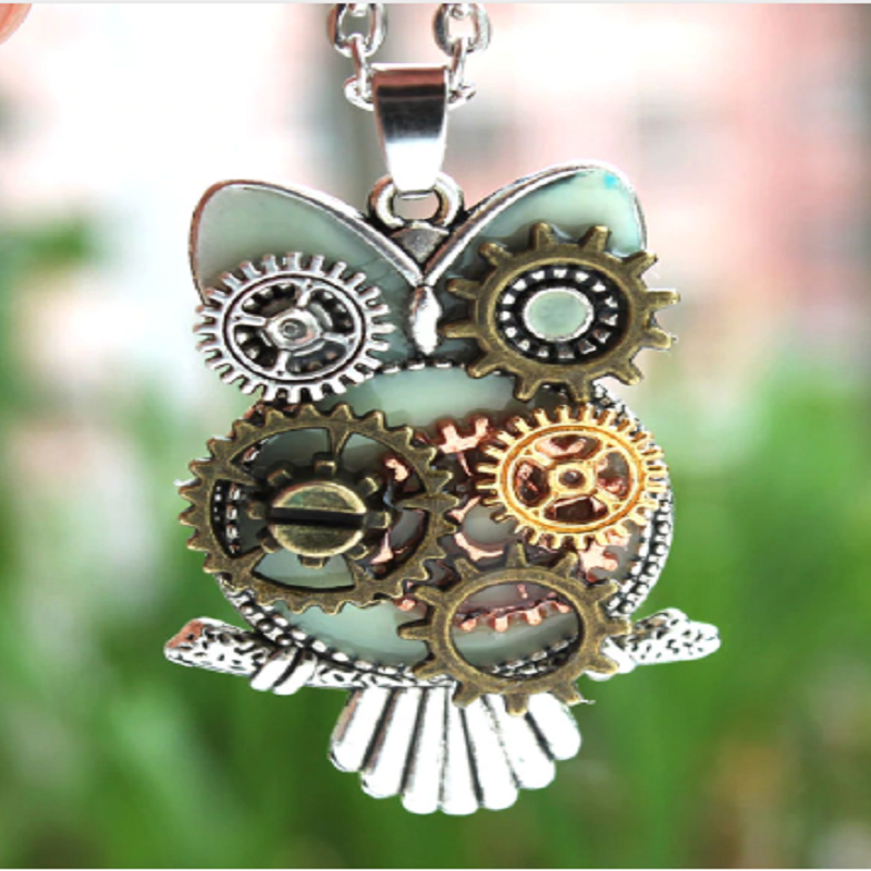 Steampunk Mechanical Owl Glowing Necklace