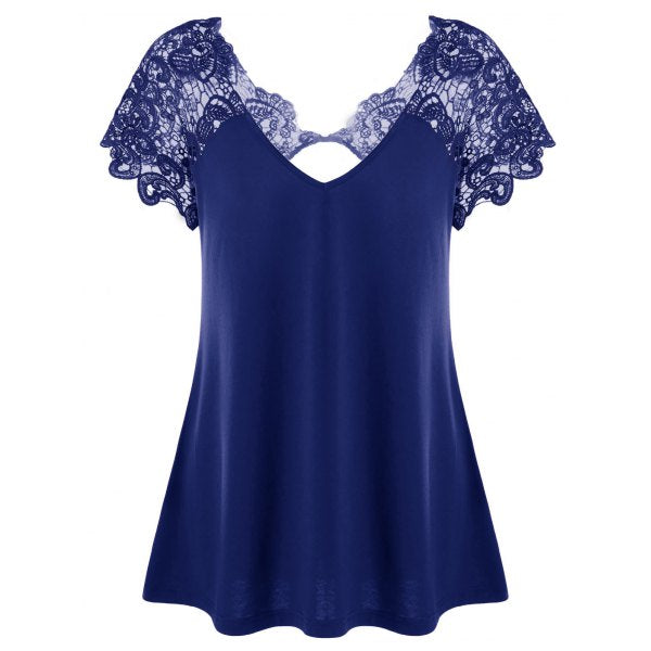 Plus Size Cutwork Lace Trim Gothic T-Shirt