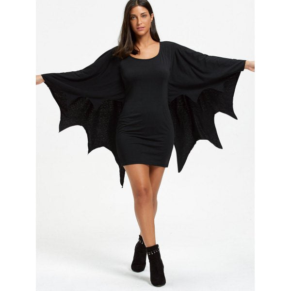 Halloween Long Sleeve Bodycon Dress with Bat Wings