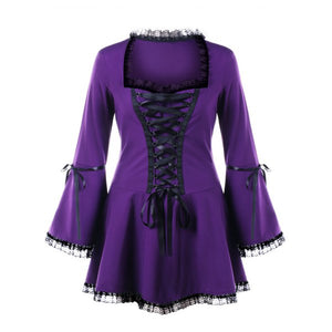 Plus Size Lace Up Bell Sleeve Top - Purple