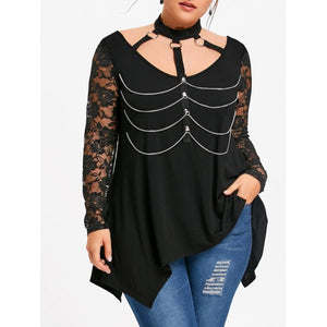 Plus Size Chains Embellished Choker Neck Gothic Top