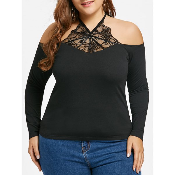 Plus Size Spider Net Lace Gothic Insert Halter Top