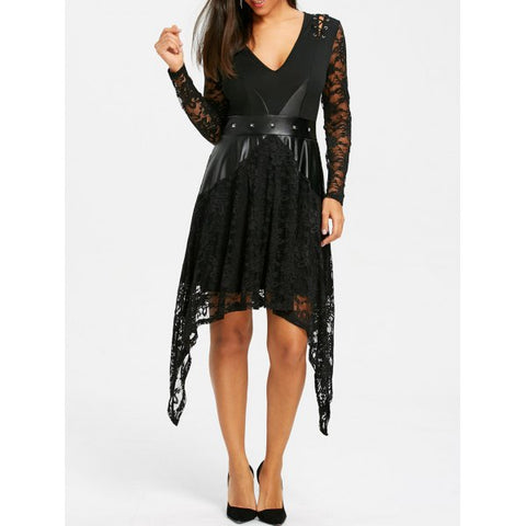 Lace Trim Crescent Hem Gothic Dress