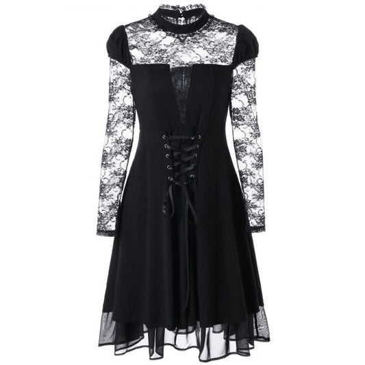 Sheer Lace Up Gothic Dress