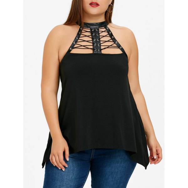 Plus Size Lace Up Mock Neck Tank Top
