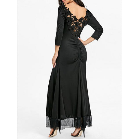 Backless Back Ruched Lace Gothic Dress