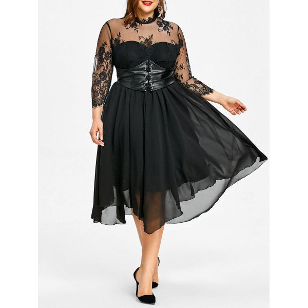 Plus Size Lace Panel Empire Waist Gothic Dress