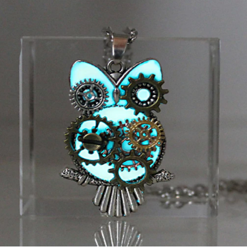 Steampunk Mechanical Owl Glowing Necklace