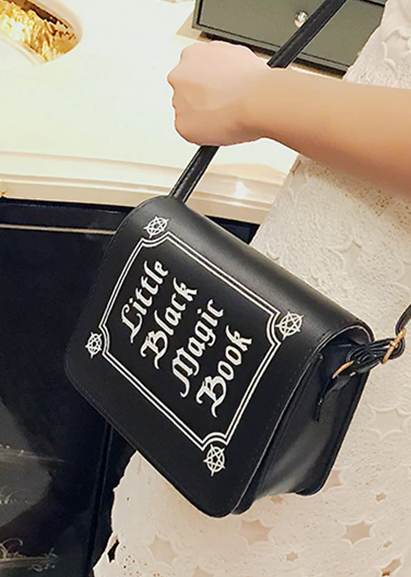 Little Black Magic Book Letter Print Shoulder Purse