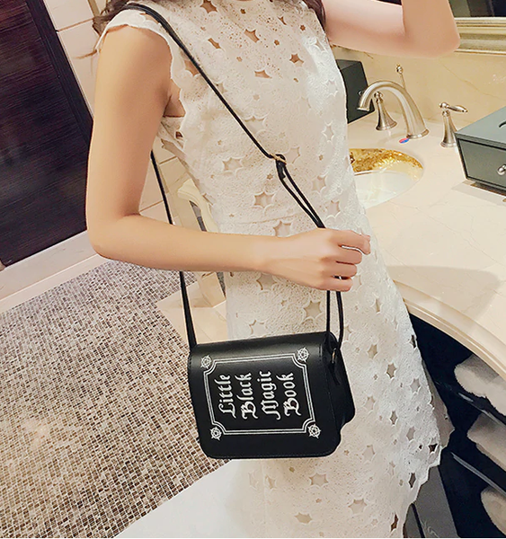 Little Black Magic Book Letter Print Shoulder Purse