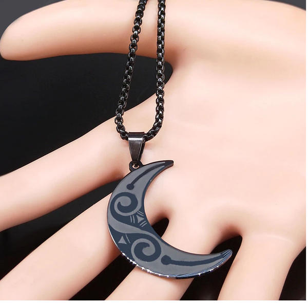 The Black Moon  Symbols Stainless Steel Necklace