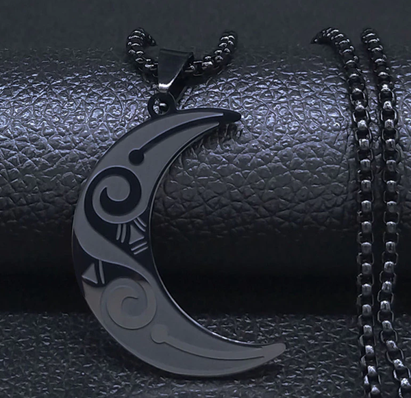 The Black Moon  Symbols Stainless Steel Necklace