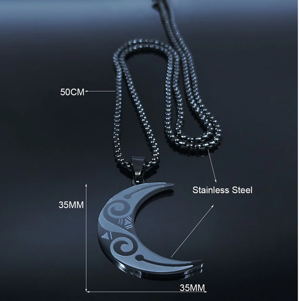 The Black Moon  Symbols Stainless Steel Necklace
