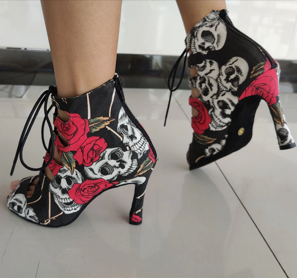 Skull Rose Gothic Style Dance Heeled Shoes