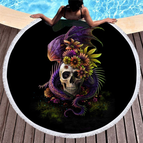 Flowery Skull By Sunima Art  Round Beach Towel