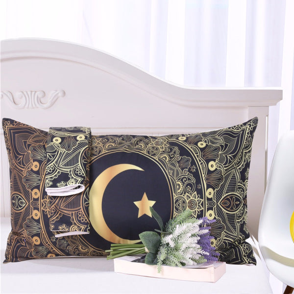 3 Pcs Gold Mandala Flowers with Star Moon Duvet Cover Set