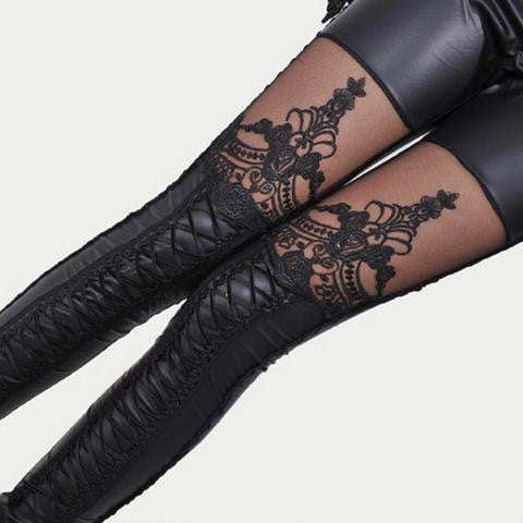 One Size Black Punk Gothic Hollow Lace Fashion Women Leggings
