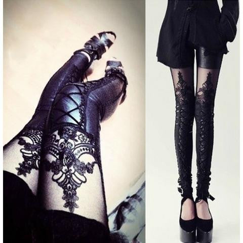 One Size Black Punk Gothic Hollow Lace Fashion Women Leggings