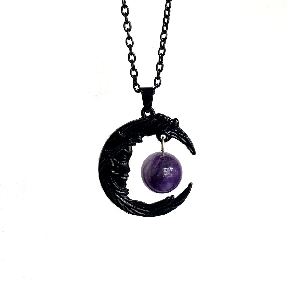Purple Crystal Crescent Moon Necklace