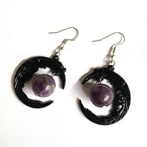 Purple Crystal Crescent Moon Earrings