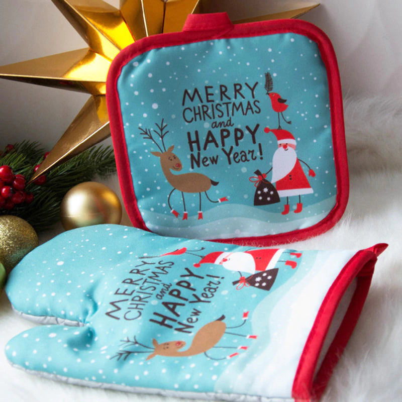 2pc Kitchen Oven Mitts Christmas Set