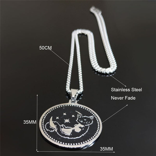 Moon And Cat Stainless Steel Necklace
