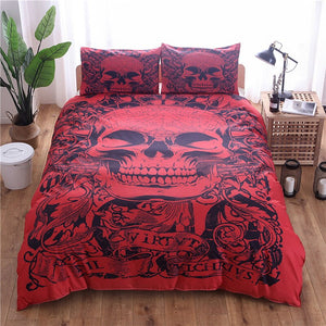 Skulls Red and Black 3pcs Gothic Style Bedding