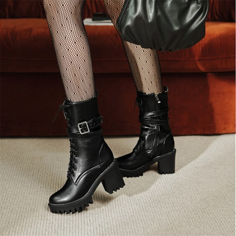 Gothic Style Ankle Lace Up Heel Boots
