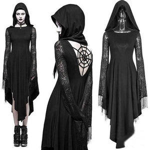 Spiderweb Hooded Black Halloween Dress Costume