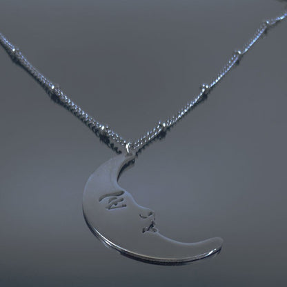 The Moon Face Stainless Steel Black Necklace