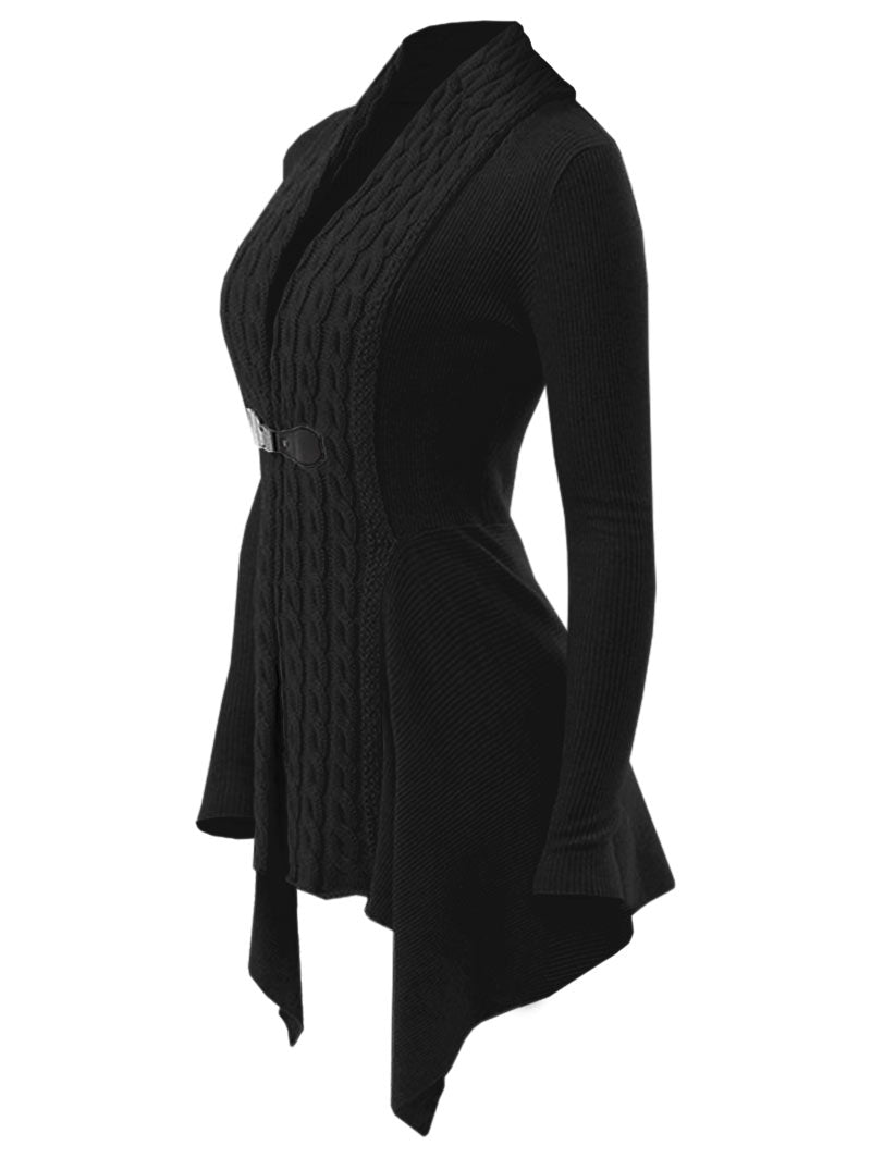 Asymmetrical Long Black Cardigan