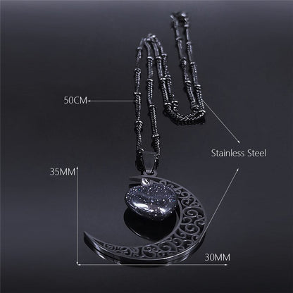 The Moon Charm Black Stainless Steel Necklace