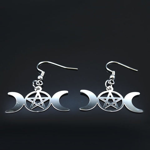 Sun Moon Pentagram Stainless Steel Earrings