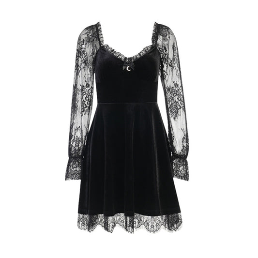 Lace Velvet A-Line Gothic Style Dress