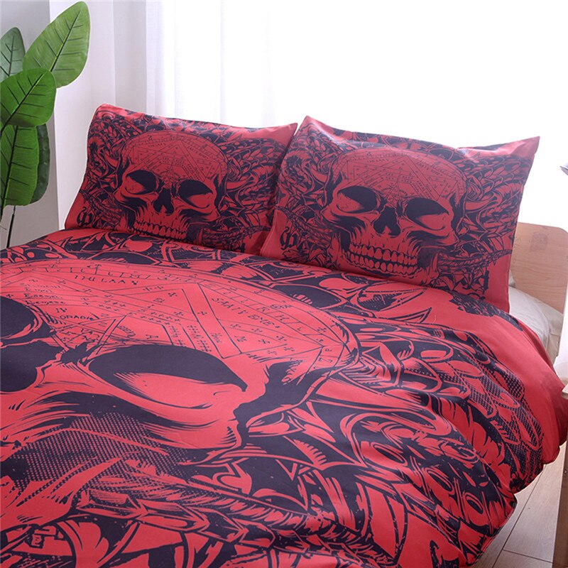 Skulls Red and Black 3pcs Gothic Style Bedding