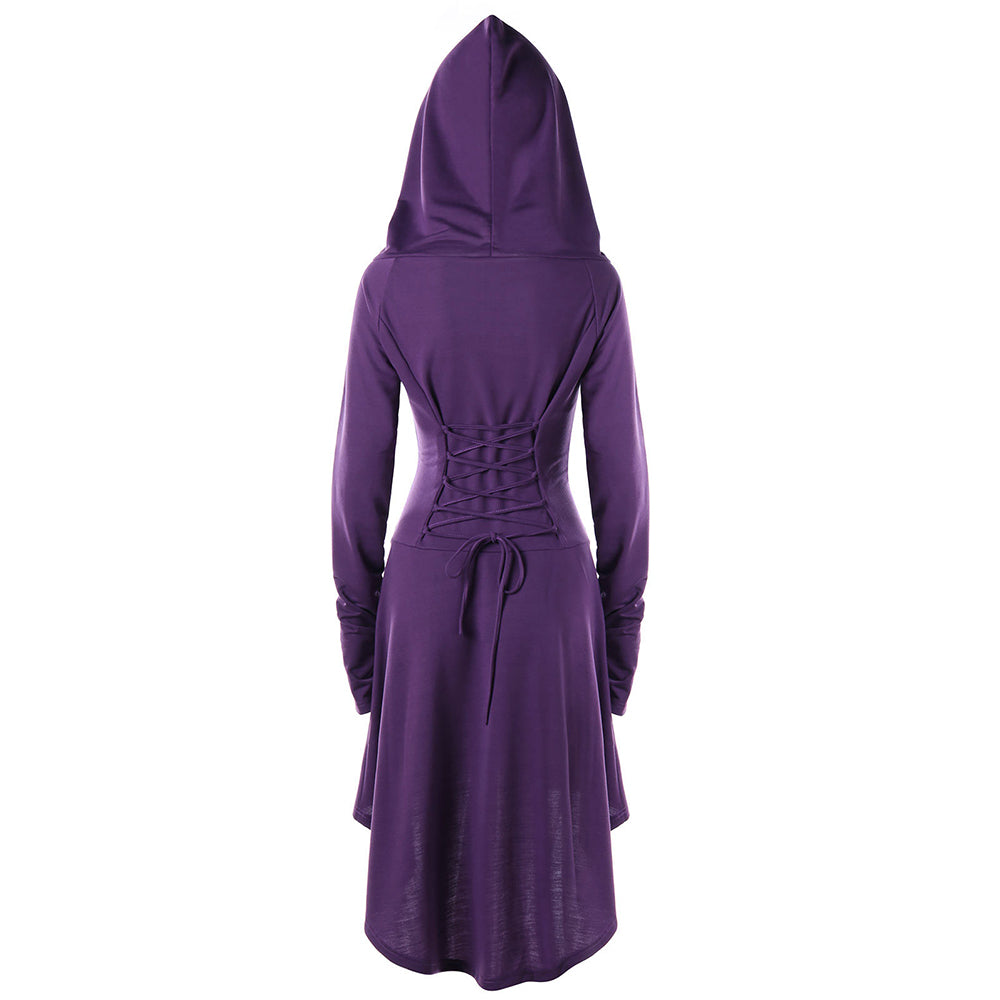 Gamiss Gothic Women Lace Up Hooded Dress