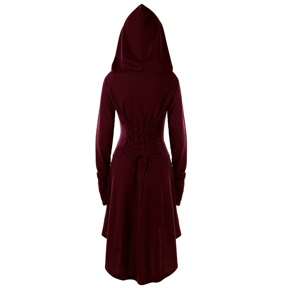 Gamiss Gothic Women Lace Up Hooded Dress