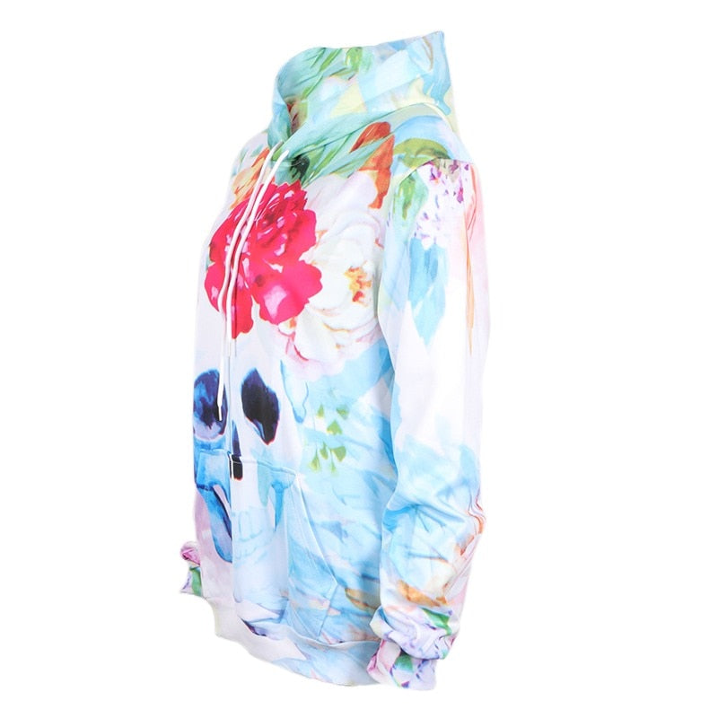 3D Printed Flowers Skull Colorful Hoodie Sweatshirt
