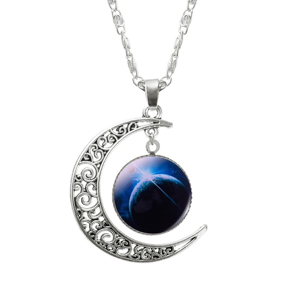 Galaxy Moon Pendant Choker Necklace