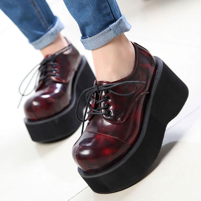 Women Ankle Platform Wedge Creeper Lace Up Gothic Boots Shoes