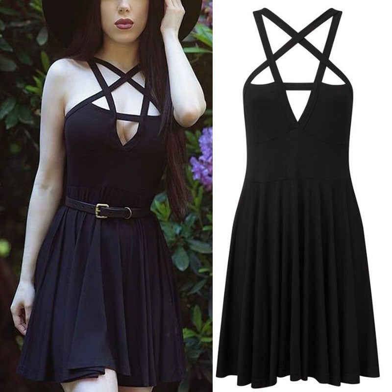 Sleeveless Bandage Pentagram Gothic Dress