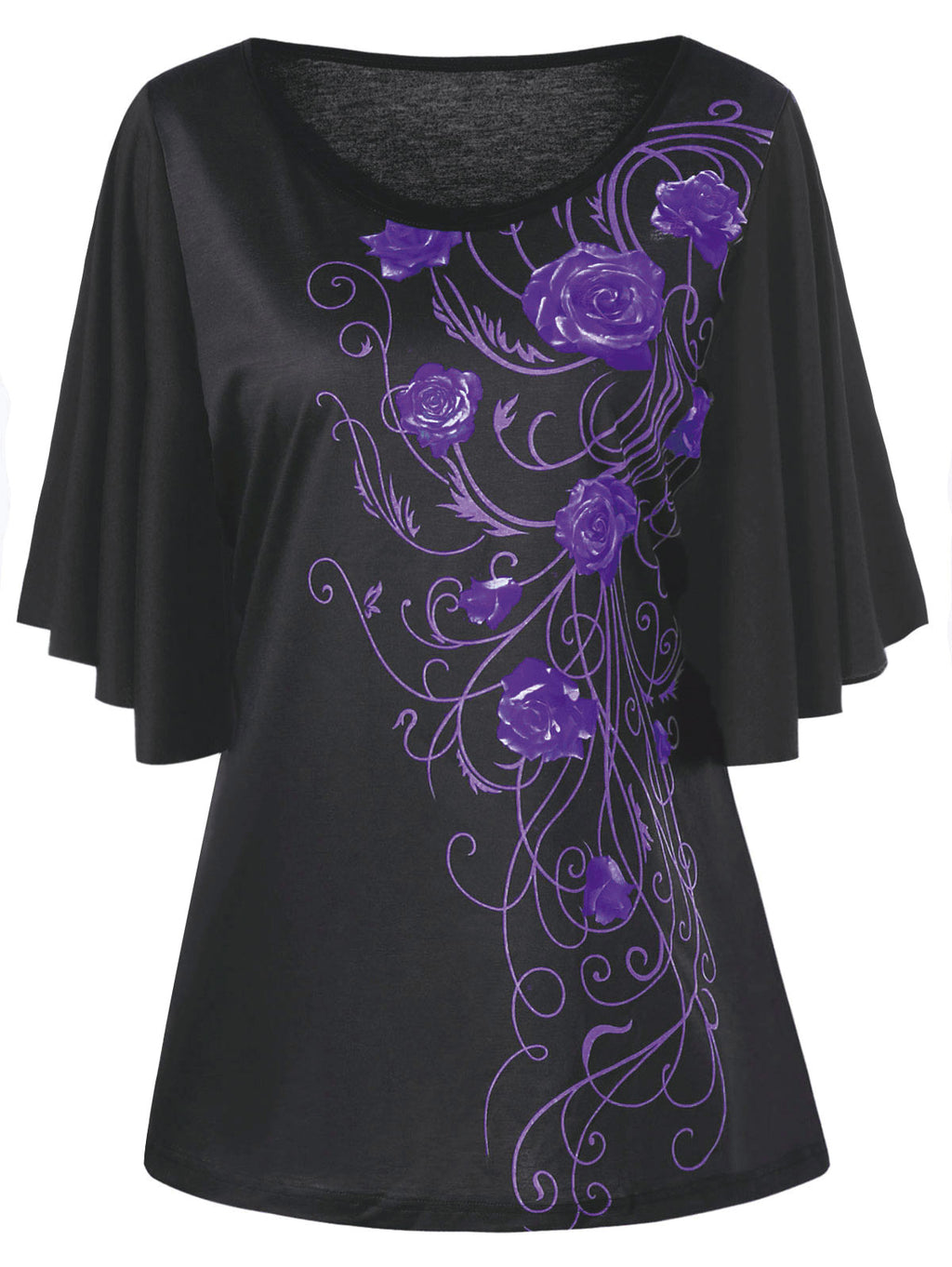 Plus Size Tiny Floral Round Collar Casual Shirt